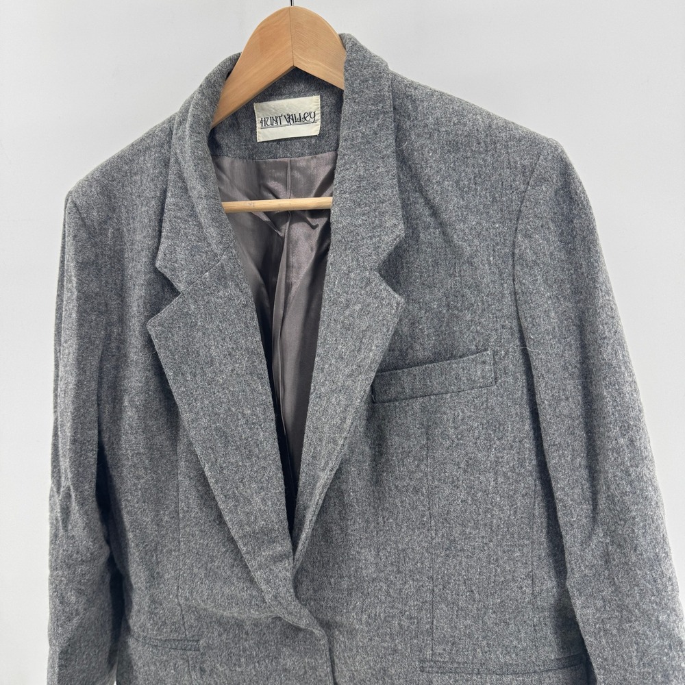 Vintage Hunt Valley Women's Wool Blazer Gray Size 14 Single Button Classic Fit - Picture 13 of 15